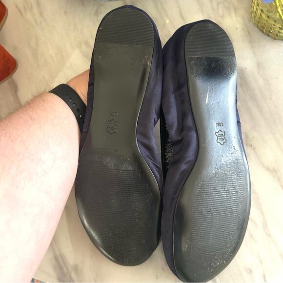 Linea Paolo Navy Satin & Black Patent Leather Ballet Flat - Picture 2 of 7